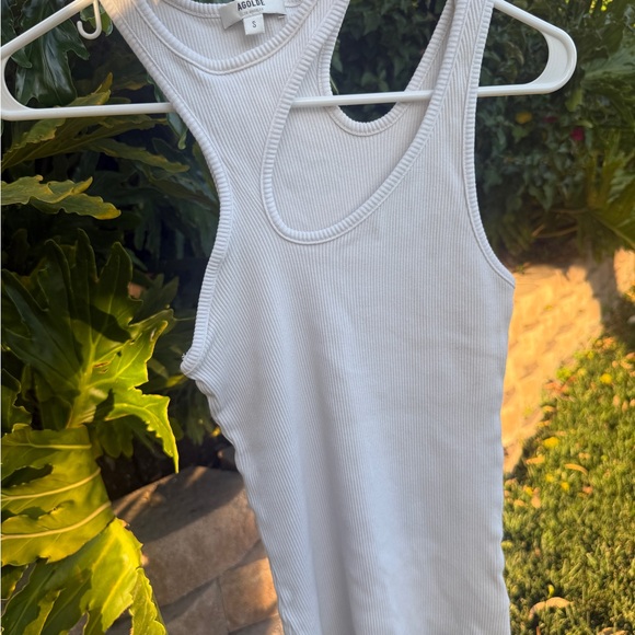 Agolde Cream Ribbed Racerback Tank - Picture 4 of 7